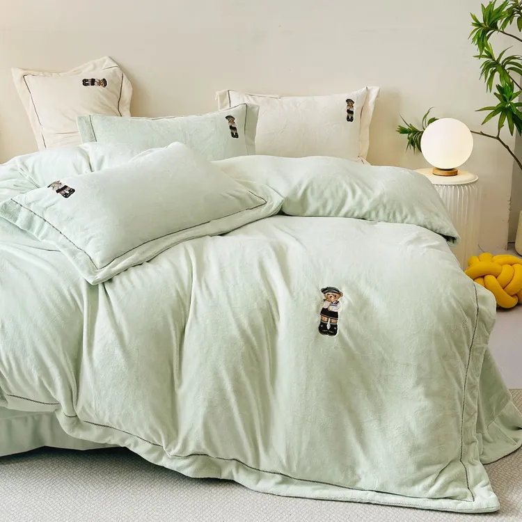 丽家平！乐萌熊 丽绵绒！太肉了肉嘟嘟的牛奶棉绒四件套 裸睡肉床品