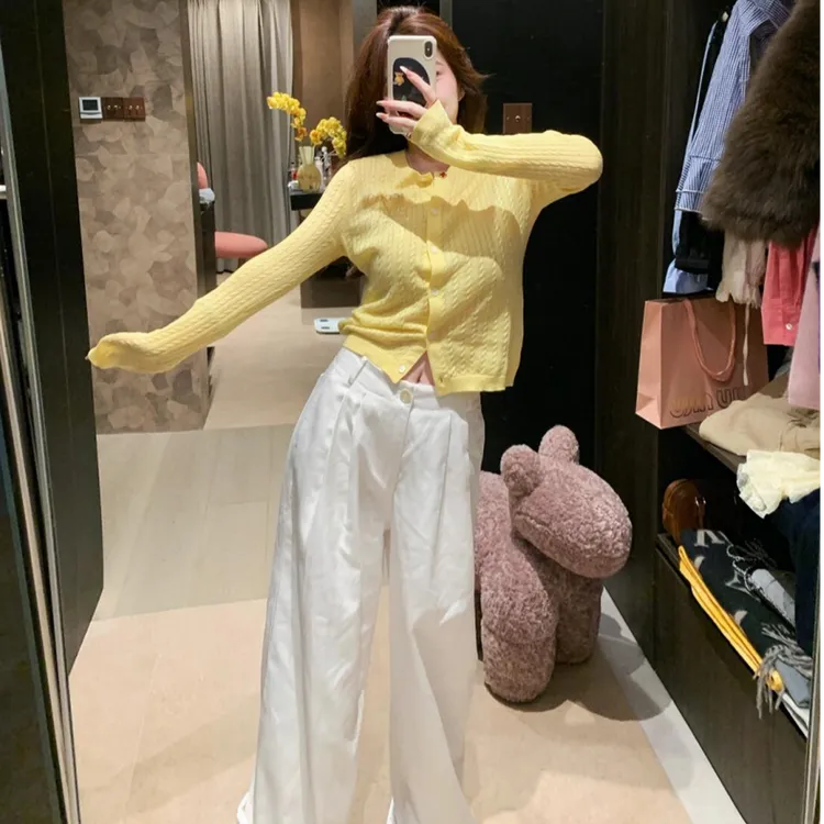 2025春夏时尚时髦新款韩系通勤慵懒风针织麻花上衣显瘦休闲裤子女