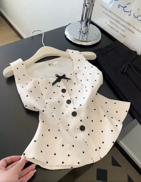 2025新款小香风波点蝴蝶结背心女夏季款高级感马甲法式无袖小上衣