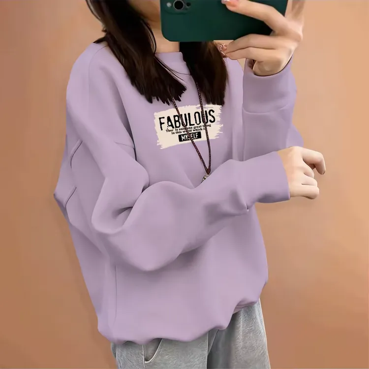 胖mm时尚百搭洋气卫衣女秋冬宽松大码外套小个子休闲圆领加绒上衣