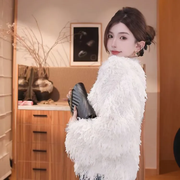 GUIDI GUDI【雪花飘落】秋冬款流苏外套/黄加蓝