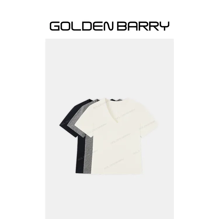 GOLDENBARRY「风落影」简约V领修身短袖T恤206386