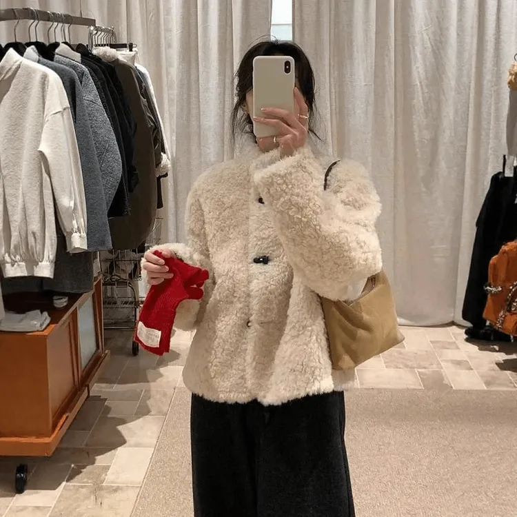 新款时尚洋气百搭2025秋冬新款皮毛一体短外套加厚款