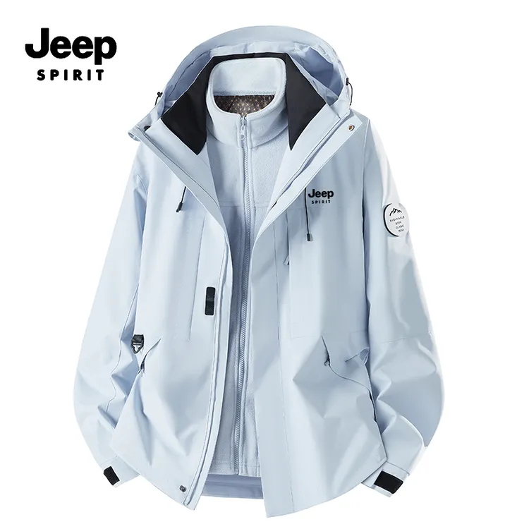 JEEPSPIRIT户外休闲情侣三合一可拆卸防风加绒外套登山服男女夹克