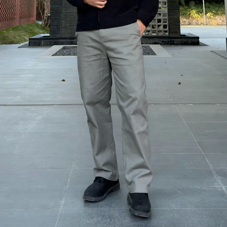 KUZ美式休闲裤斜纹棉立体剪裁水洗做旧纯色百搭直筒弹力修身长裤