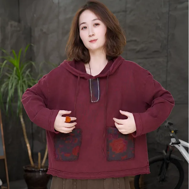 【秋装纯棉连帽卫衣】复古百搭女装长袖100%棉宽松带帽上衣