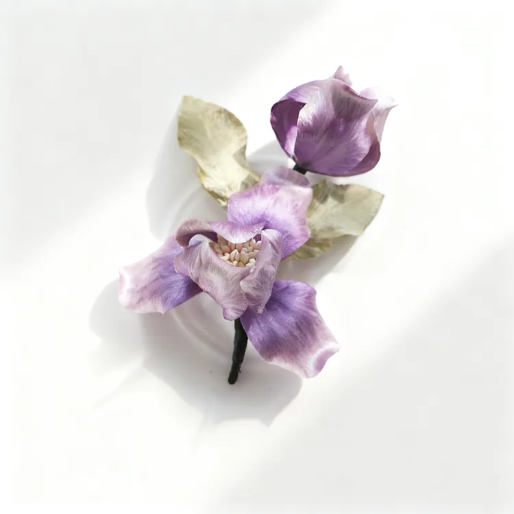 鸢尾花胸针非遗手工紫色绒花桑蚕丝发簪精致发夹新中式胸花礼物