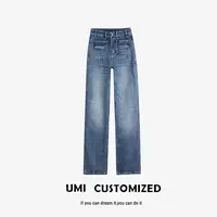UMI "口袋牛"2025秋款c家经典微弹窄版直筒堆堆牛仔裤 COSTOMZED
