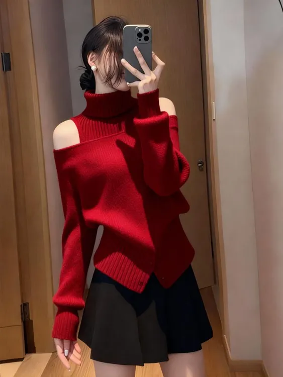 设计感小众高领针织衫女2025秋冬新款巨好看软糯保暖时尚打底毛衣
