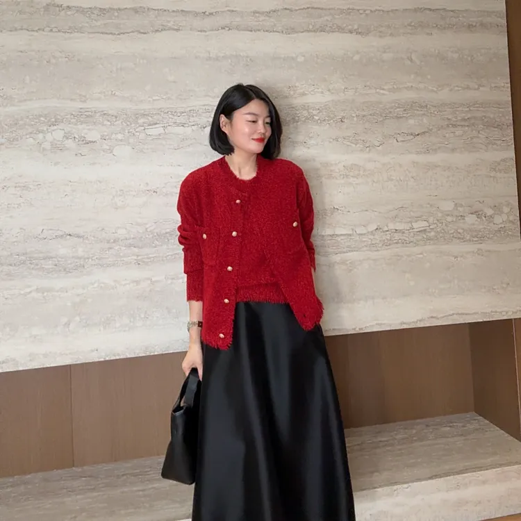 TANTAN 休闲百搭圆领秋季100羊毛针织开衫3086