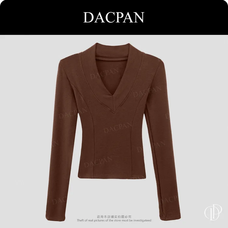 DACPAN-“AI身材”羊绒加绒收腰V领上衣垫肩可拆 2025/盼·PP 231152