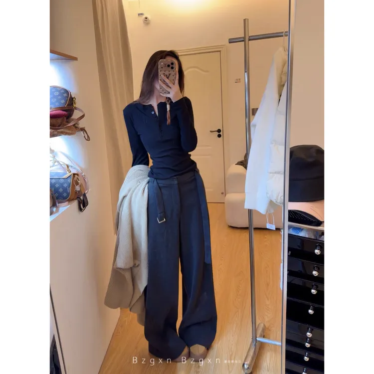 暴走高仙女175高个子加长休闲裤女高腰毛呢秋冬新款直筒宽松裤子