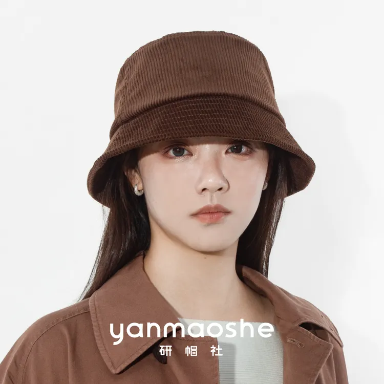 研帽社秋冬灯芯绒小檐盆帽YF200渔夫帽女防寒保暖大头围小头帽子