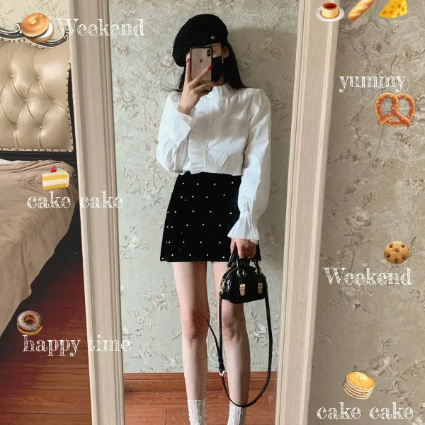 【白茉莉】2025年新款千金风白色衬衫搭配高级黑色半裙春季显瘦套装