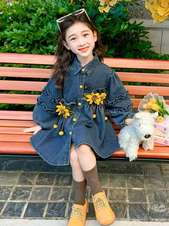 女童秋装2025新款连衣裙儿童春秋季洋气牛仔小女孩女宝宝时髦裙子