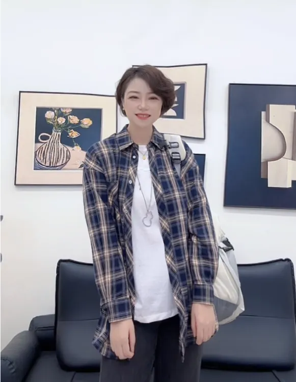 【U.M】复古蓝调格纹宽松翻领衬衫