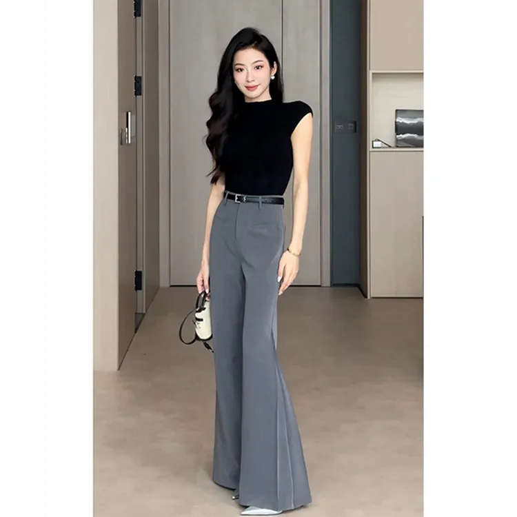 高级感灰色轻熟西装长裤女夏季新款气质高腰显瘦垂坠感微喇裤