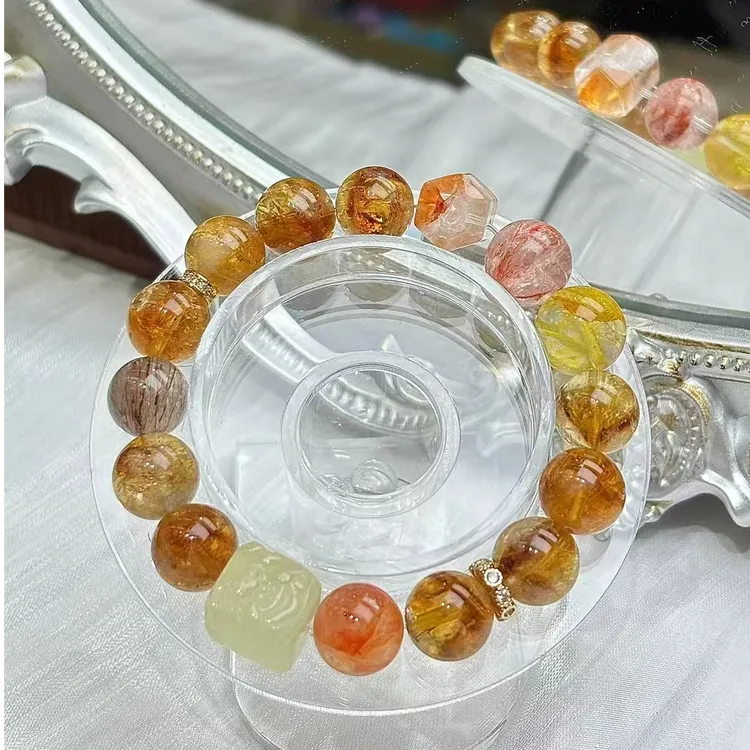 黄金胶花水晶手串