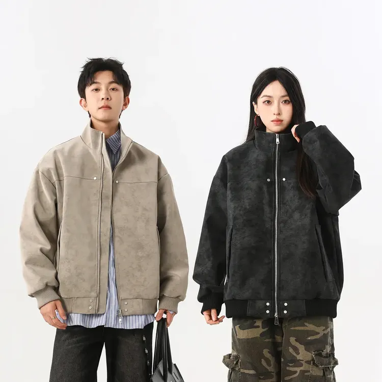K•WEH2025春装新款美式复古立领皮夹克外套男痞帅宽松情侣外套潮