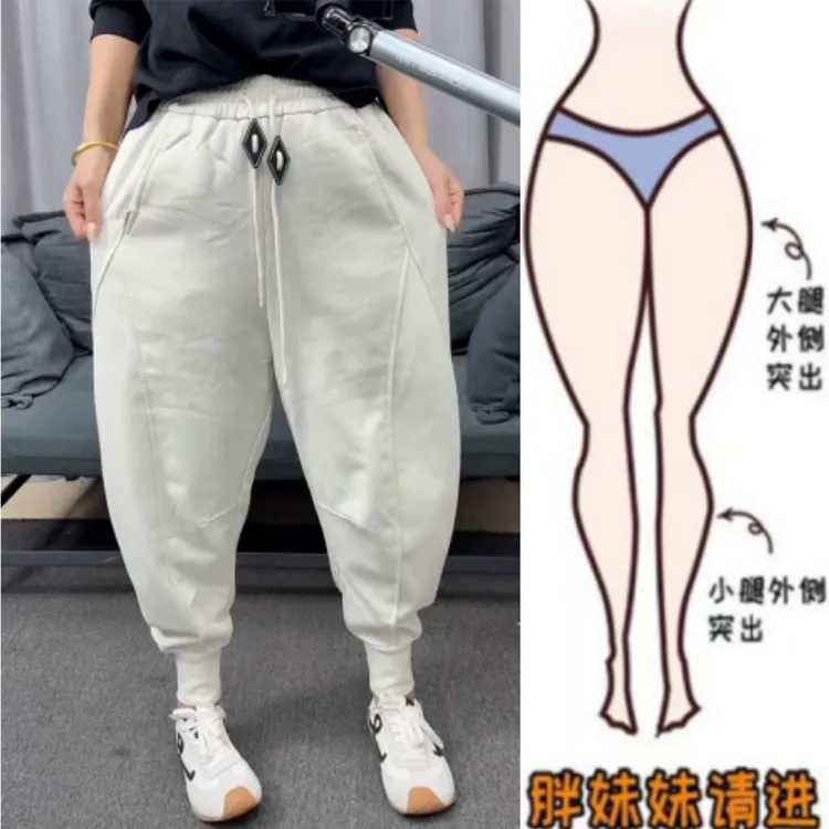 格洛森女秋季新款梨形身材时尚设计高腰显瘦宽松阔腿束脚休闲卫裤