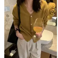 【咸菜绿】时尚V领显瘦气质宽松韩版百搭休闲针织衫毛衣女