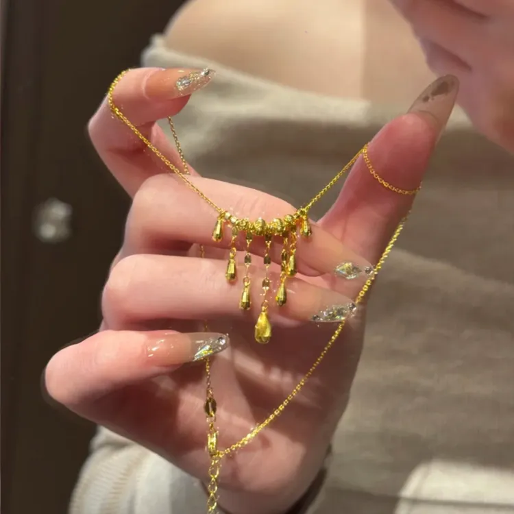 铜合金项链 千金归来水滴流苏项链小众设计高级精致奢华锁骨链