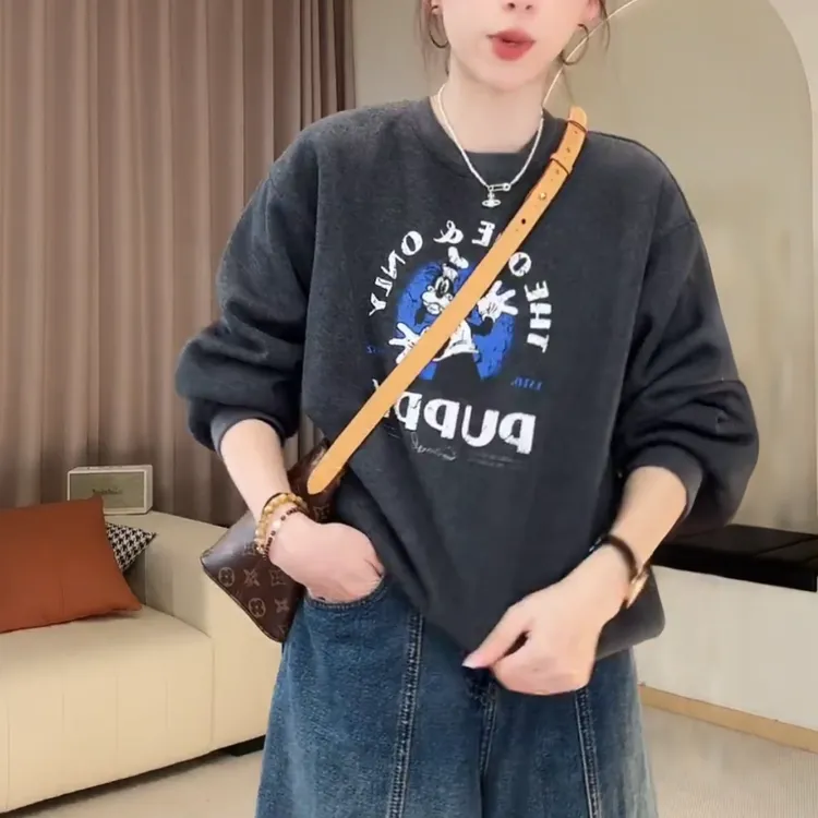 【puppy卫衣】秋冬韩系百搭圆领字母卡通印花图案套头卫衣LK2507638