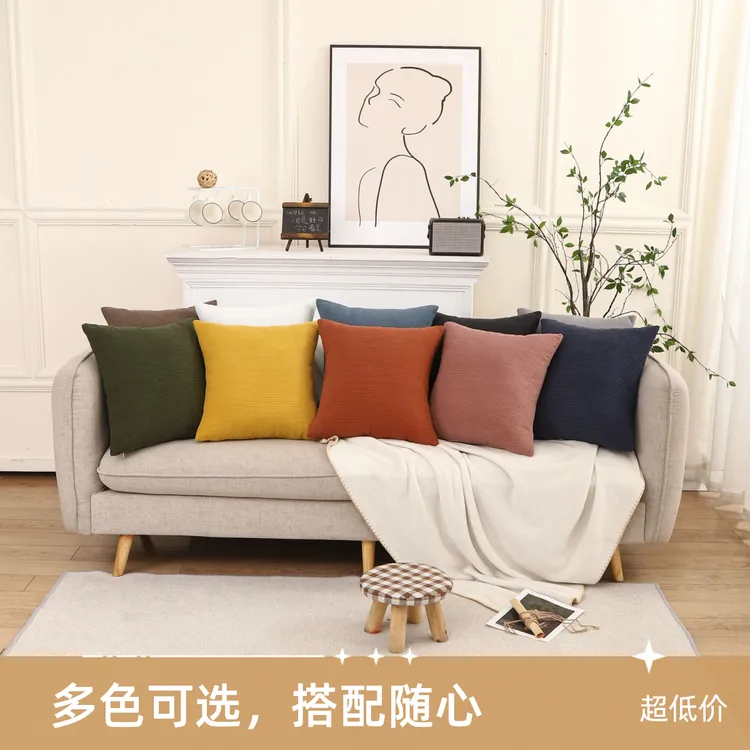 简约抱枕套腰枕灯芯绒靠背垫飘窗抱枕套不含芯沙发卧室民宿抱枕套