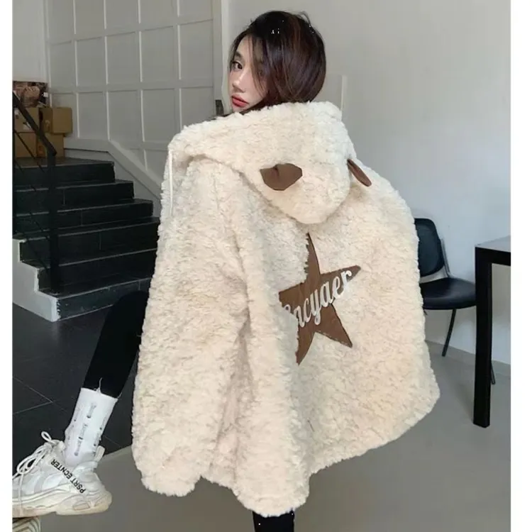 【双十一破价大促】羊羔绒外套女生秋冬款毛毛衣百搭加厚连帽