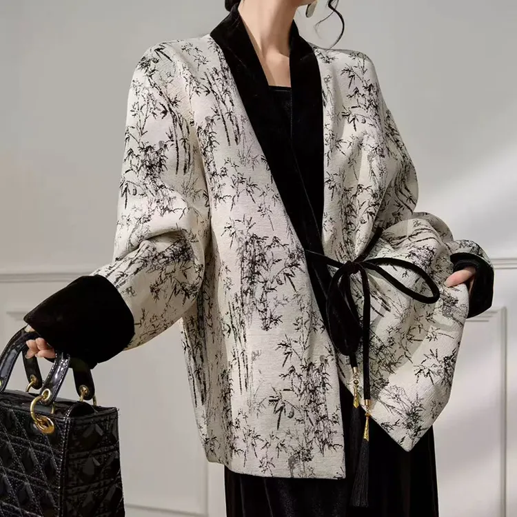 (衣兮中式水墨轻薄棉衣)88228高品质肌理感国风斜襟绑带麻料外套W