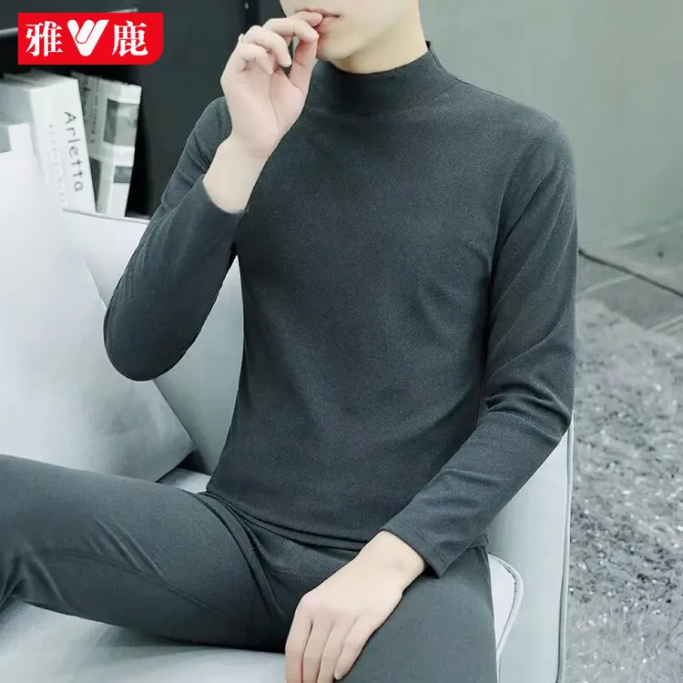 雅鹿2025新款保暖内衣男士半高领贴身秋衣秋裤发热德绒打底套装