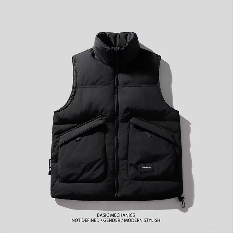 白鸭绒马甲男款秋冬季新款休闲保暖背心男士马夹坎肩工装拉链口袋