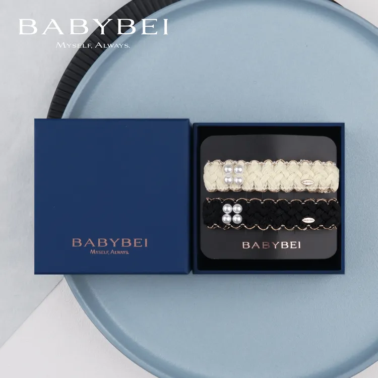 BABYBEI/初贝绵绵高亮珠中号掰掰夹发夹简约温柔小香风黑色米色