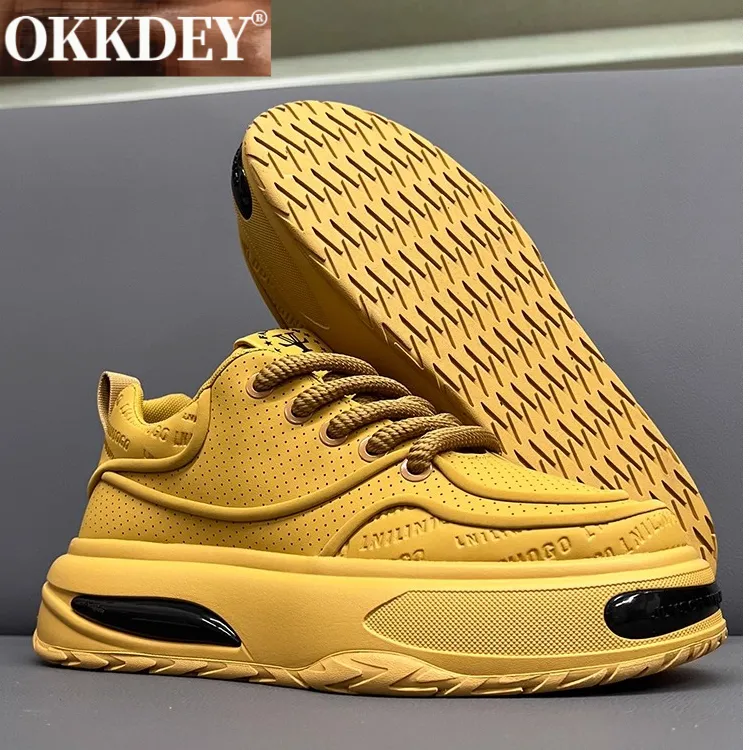okkdey轻奢高端男鞋秋季厚底老爹鞋潮流透气休闲鞋百搭低帮小白鞋