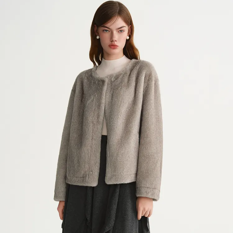 独束大码女装【雪绒银霜】仿貂毛秋冬宽松短外套25DS84620