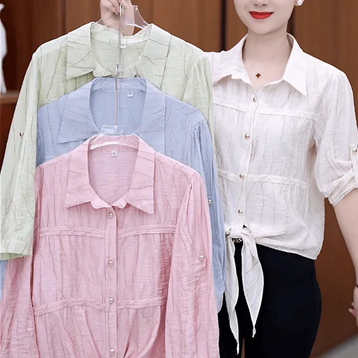 七分袖衬衫女春夏季2025新款时尚休闲薄款上衣宽松遮肚子中袖小衫