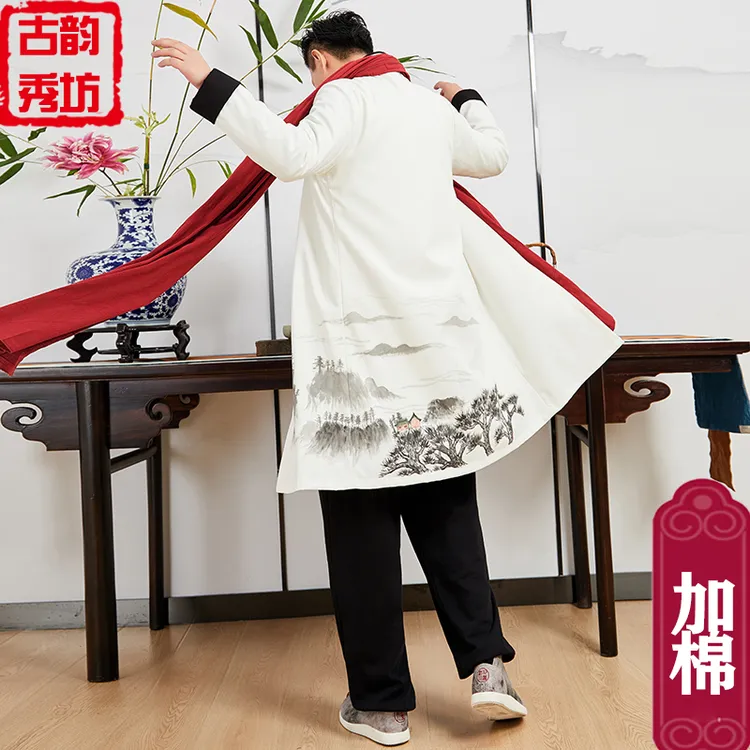 冬季唐装中国风禅服中式长袍道袍汉服太极表演男士男士唐装中国风