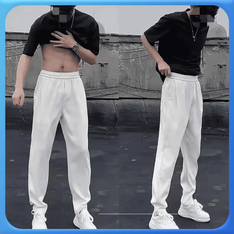 夏季百搭男士冰丝垂感抗皱速干薄款直筒宽松休闲裤潮流纯色百搭
