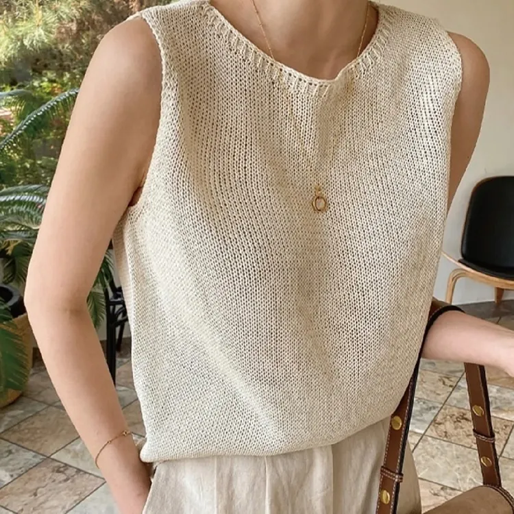 亚麻针织小背心女夏季外穿无袖吊带上衣2025新款薄款天丝打底内搭