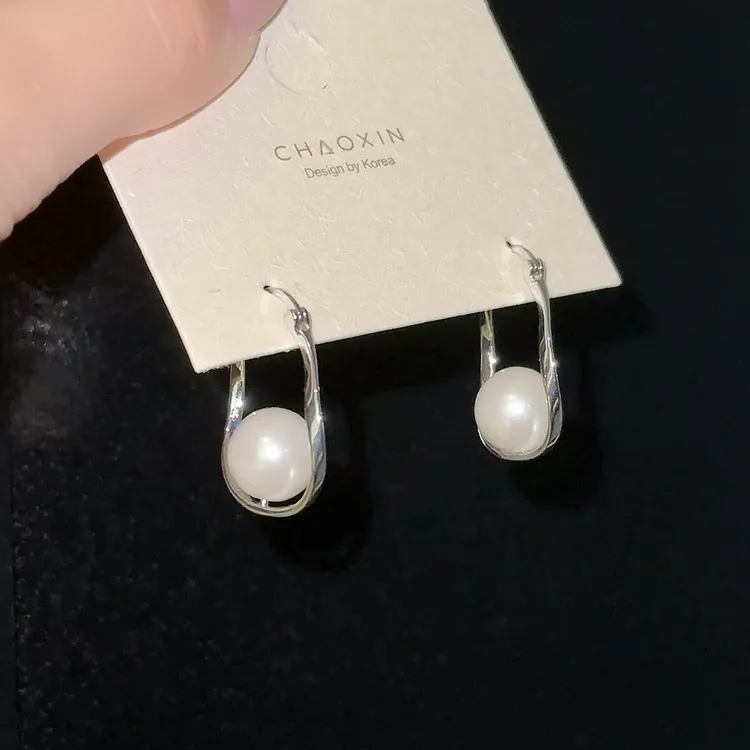 纯铜仿珍珠耳饰 法式轻奢简约珍珠耳圈女气质小众设计感时尚耳饰