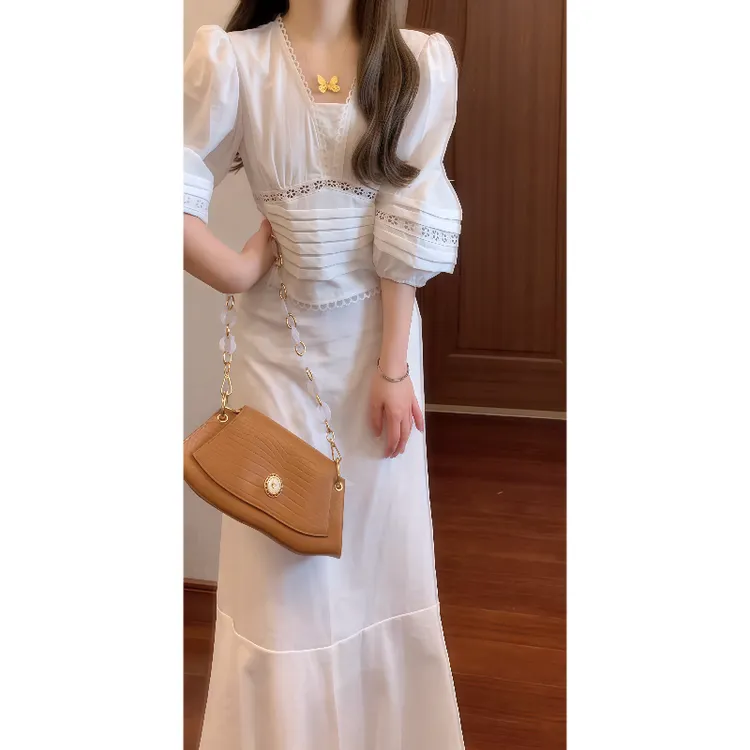 2025秋季女装法式气质镂空花边上衣&修身鱼尾半身裙两件套装9729