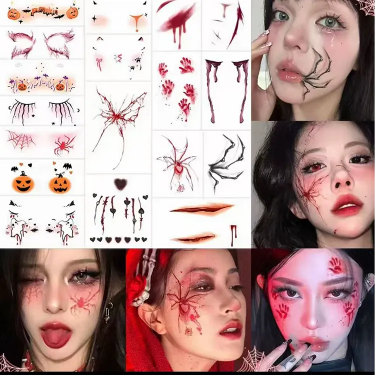 万圣节暗黑高颜值蜘蛛幽灵南瓜脸部潮流甜苦辣妹纹身贴纸