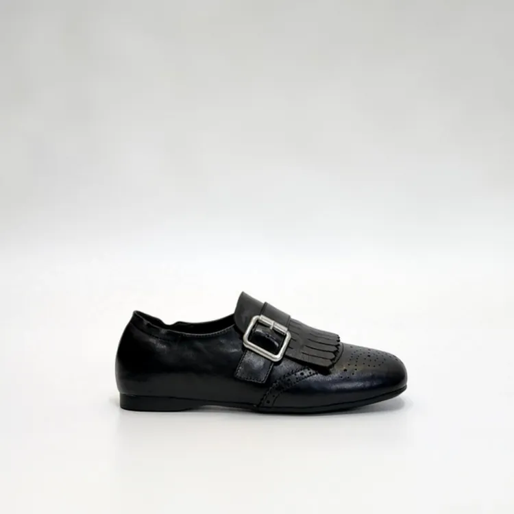 头层牛皮复古雕花小皮鞋 流苏布洛克单鞋女