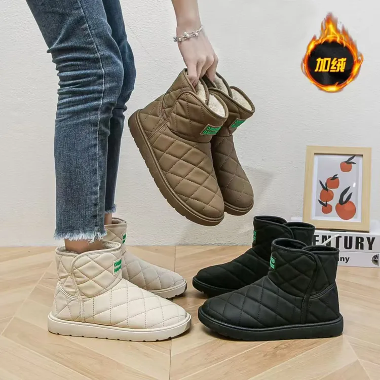 2025最新款菠萝纹时尚平底冬季加绒加厚外穿雪地靴BR883