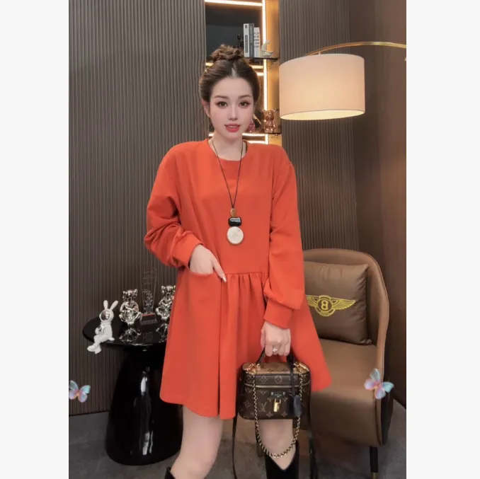 【丽丽推荐】2025设计感小众宽松娃娃款卫衣纯色百搭上衣裙82620