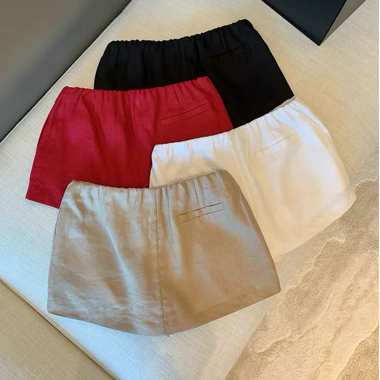 复古麻料a字半身裙女裙子夏季小个子高腰显瘦百搭防走光包臀短裙