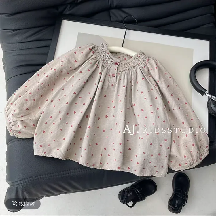 新款韩版女童秋季套装娃娃衫春秋季印花爱心