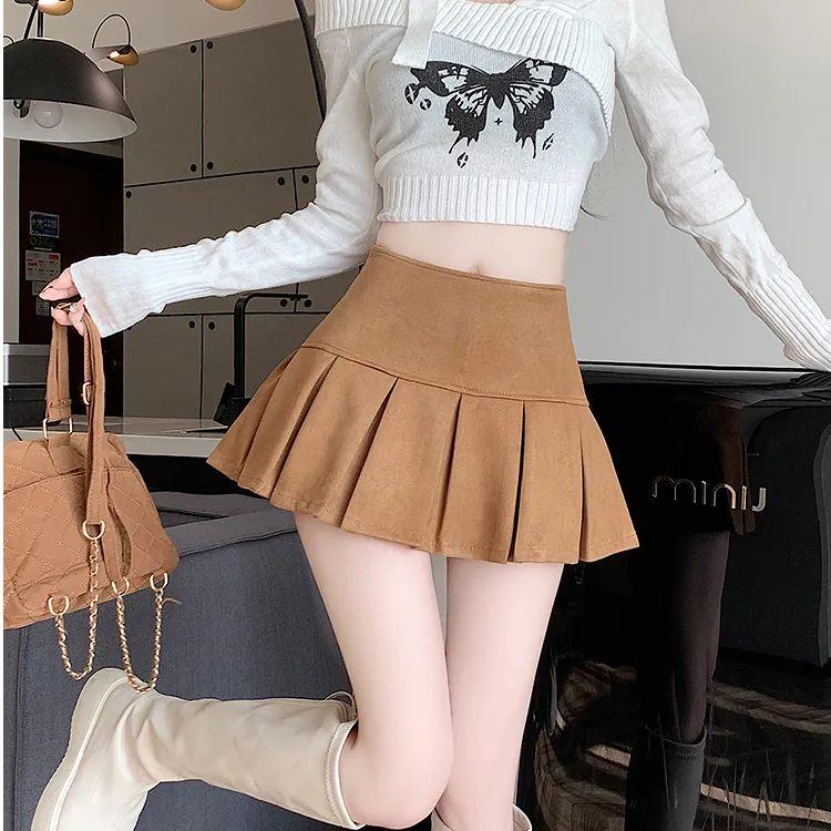 麂皮绒百褶半身裙裤2025新款春秋冬高腰小个子时尚性感a字短裤裙
