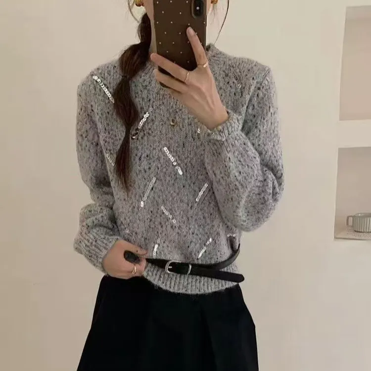 高级感超好看亮片毛衣女秋冬漂亮时尚打底衫亮片针织衫上衣女短款
