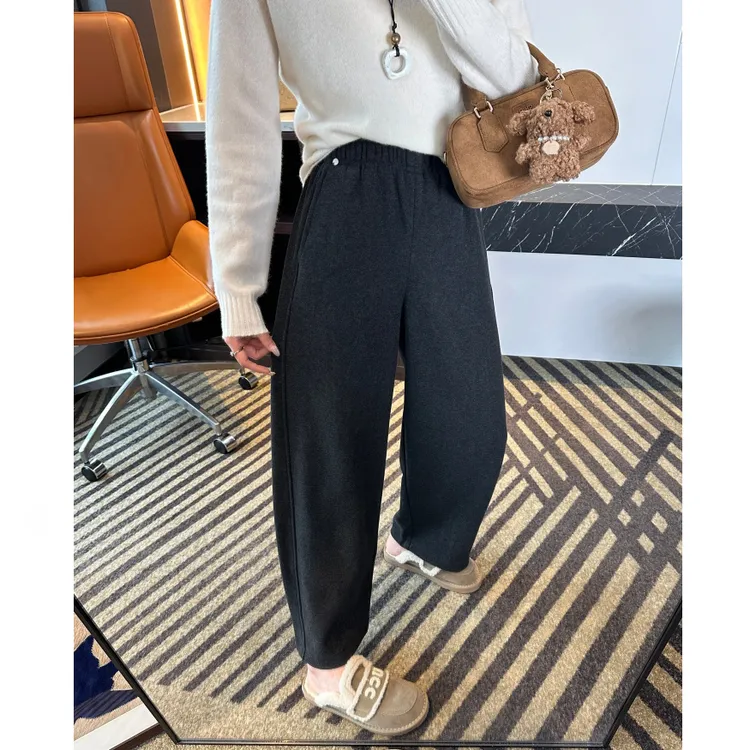 梨型天菜~秋冬厚绒九分阔腿裤2025新款小个子高腰显瘦休闲奶奶裤